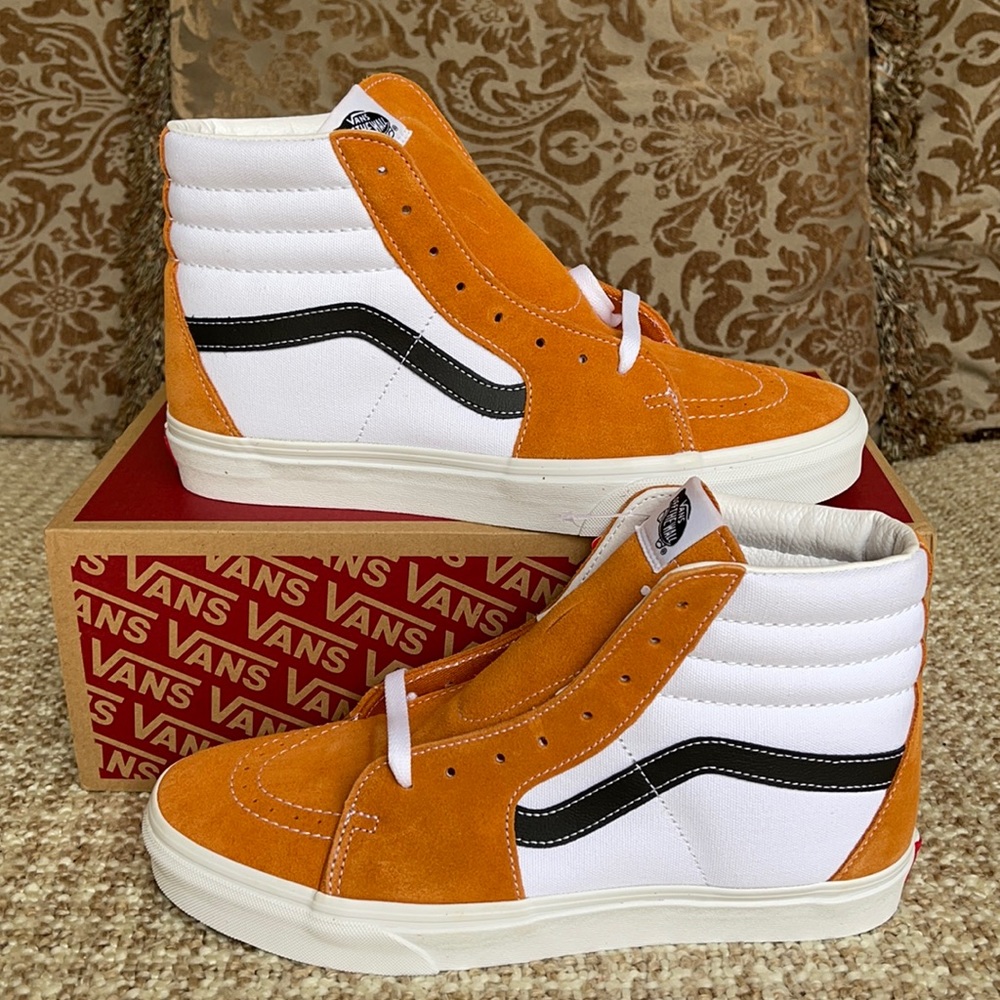 Vans Sk8-Hi Sneakers in White, Orange & Black - Picture 2 of 16